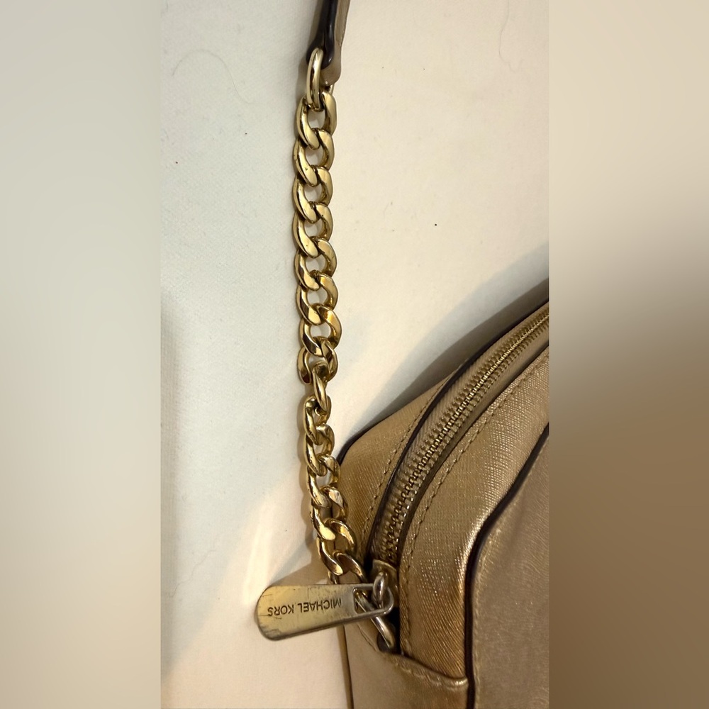 Michael Kors Jet Set Travel Metallic Gold Leather Crossbody Bag - Picture 13 of 16
